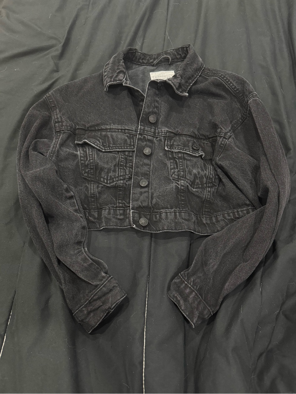Womens Cropped Black Denim Trucker Jacket - Unbranded